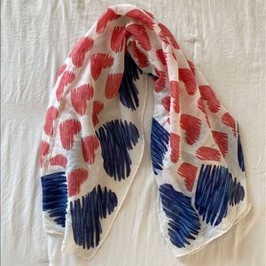 Red & Blue Hearts Print Square Scarf